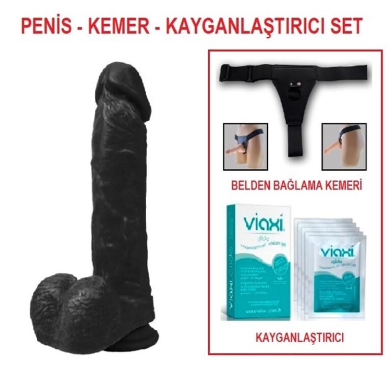 22 cm Belden Bağlamalı Realistik Dildo Zenci Penis Set Ayışığı Sex Shop